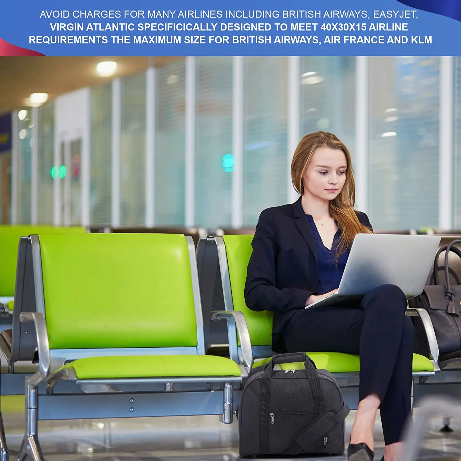AEROLITE (40x30x15cm) British Airways Maximum, KLM, Air France, Turkish Airlines Maximum Allowance Size Holdall, Cabin Luggage Under Seat Flight Bag, Black