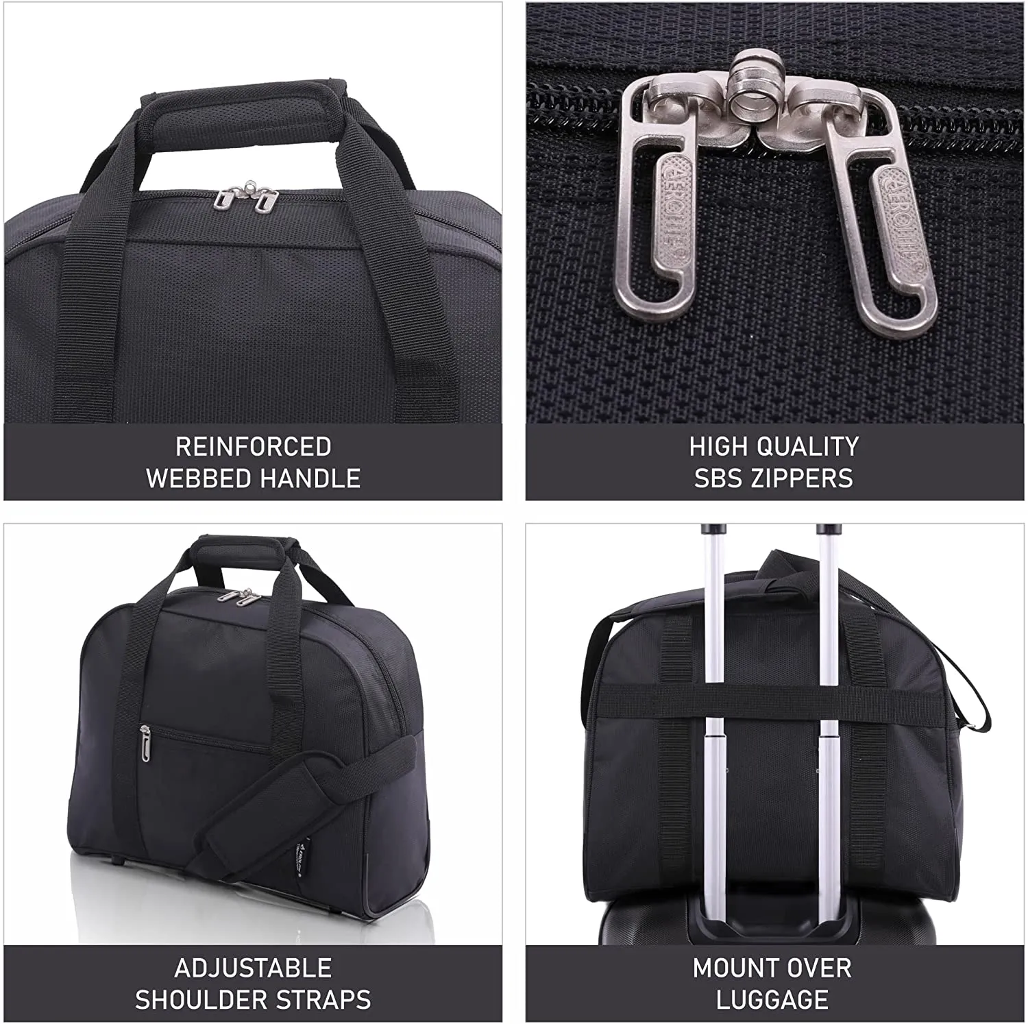 AEROLITE (40x30x15cm) British Airways Maximum, KLM, Air France, Turkish Airlines Maximum Allowance Size Holdall, Cabin Luggage Under Seat Flight Bag, Black