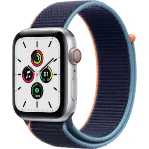 Apple Watch SE Cell 44mm Silver Aluminum - Deep Navy Sport Loop MYEN2LL/A