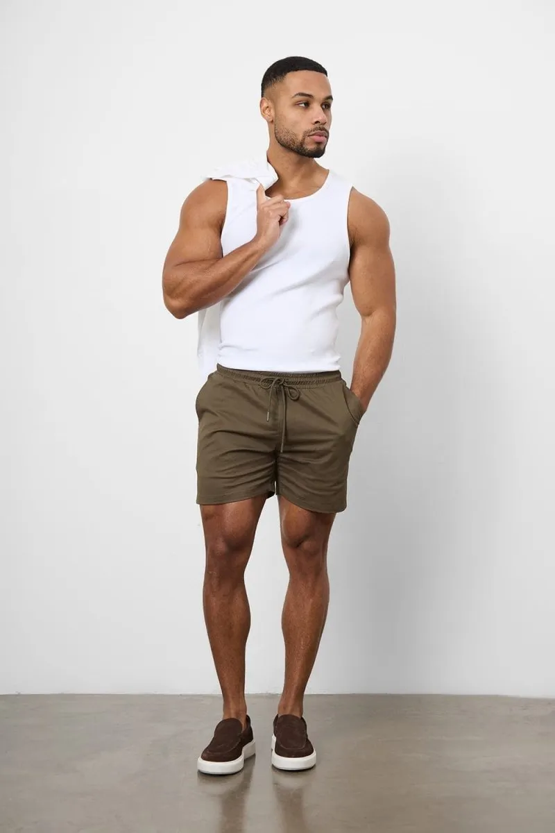 Athletic Fit Drawstring Chino Short 5" in Khaki