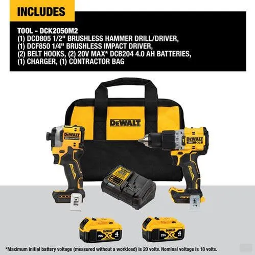 DEWALT 20V Cordless Hammer Drill/Impact Driver Combo Kit DCK2050M2