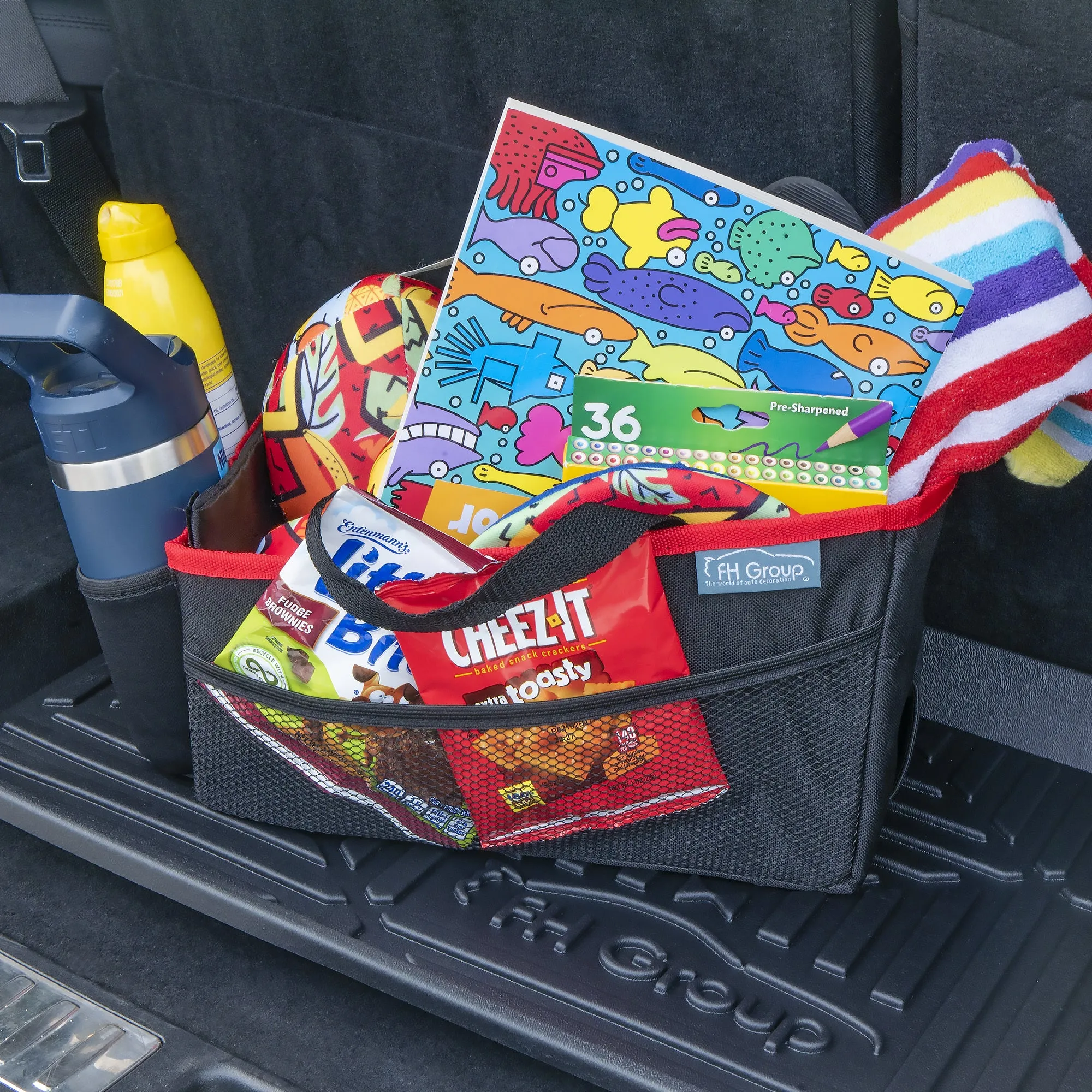 E-Z Travel Multi-Use Tote Car Organizer with Cup Holders Red