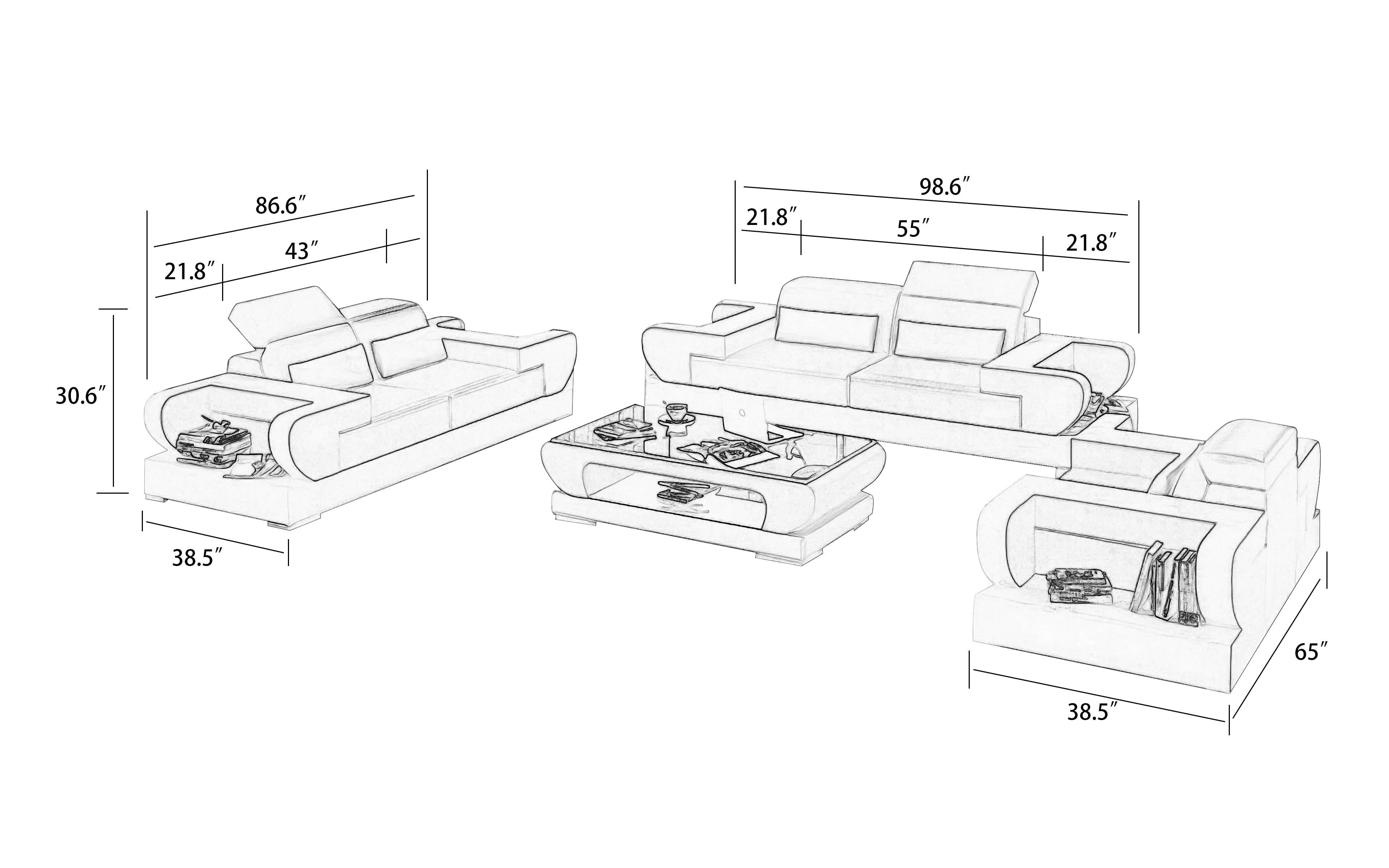 Ezrael Modern Leather Sofa Set