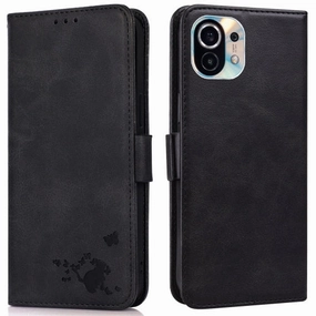 For Xiaomi Mi 11 Embossed Cat Butterflies Pattern Horizontal Flip Leather Case with Card Slot
