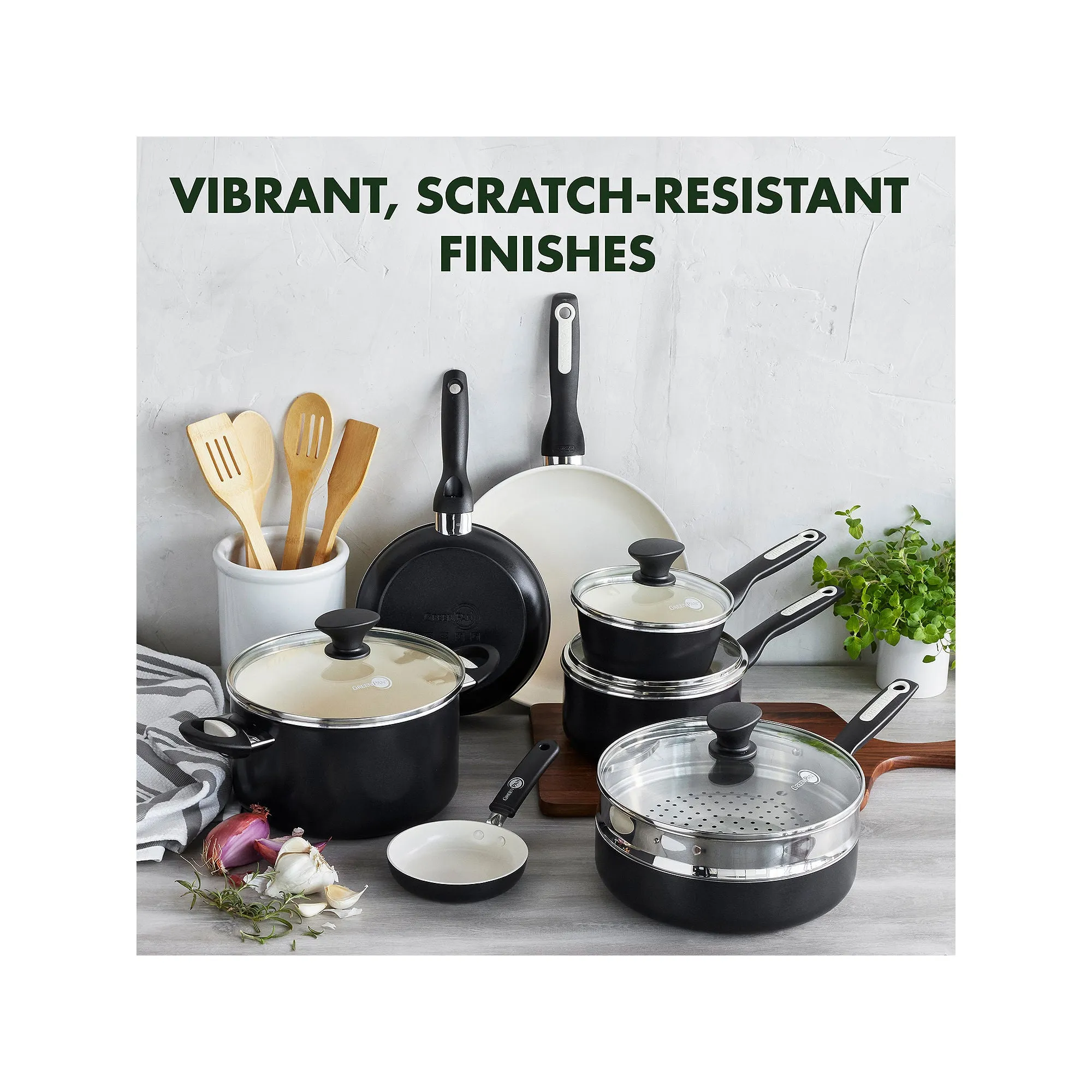 GreenPan CC002639-001 Rio Ceramic Nonstick 16-Piece Set, Black