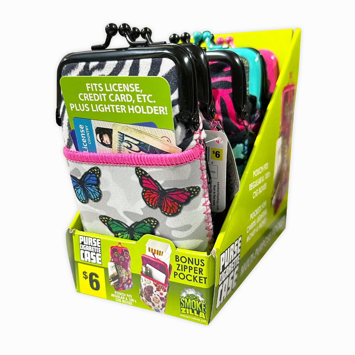 Neoprene Cigarette Pouch with Pocket - 6 Pieces Per Retail Ready Display 40677