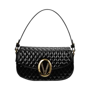 Orlandi Valentino Women's Jewel Black Quilted Patent Leather Hand Bag