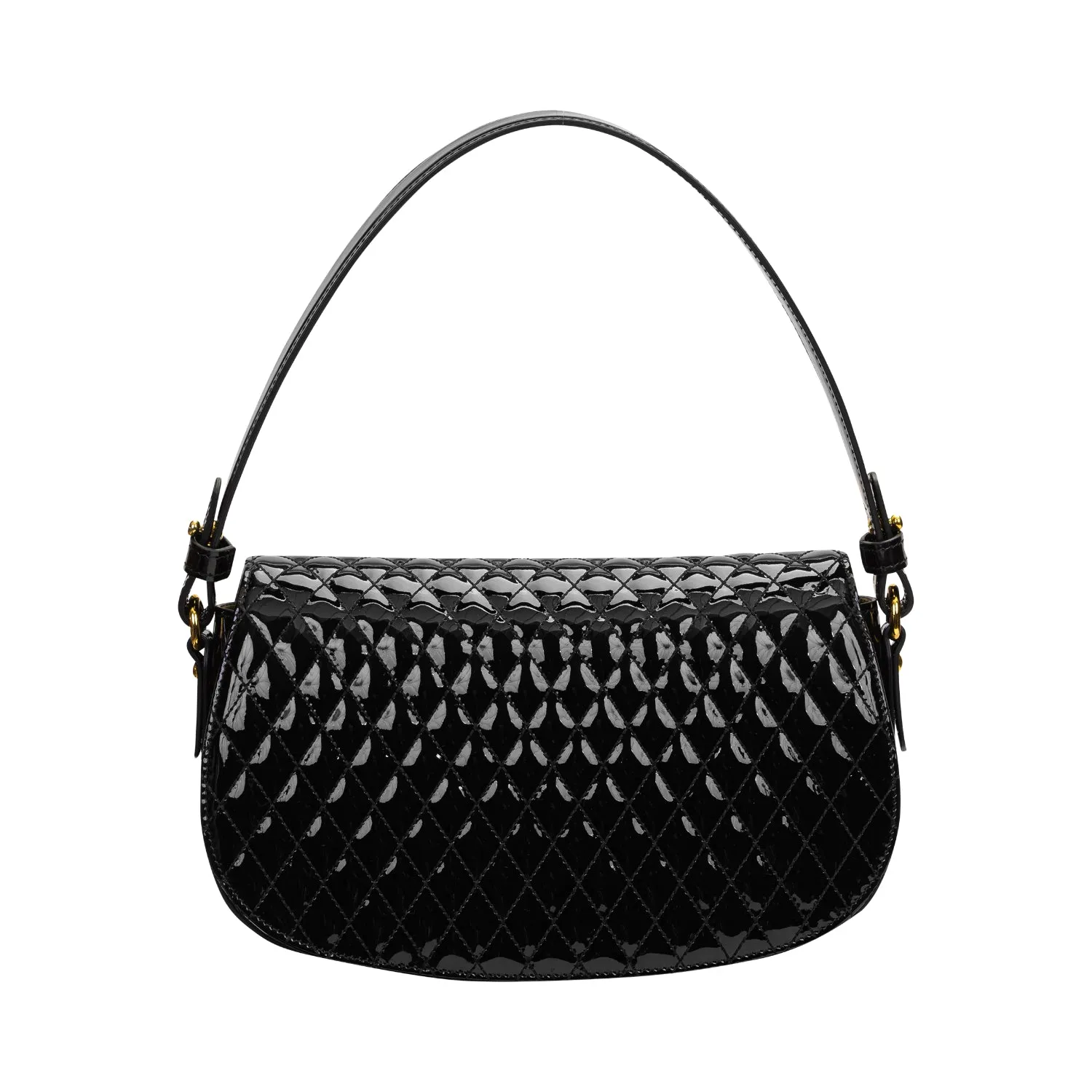 Orlandi Valentino Women's Jewel Black Quilted Patent Leather Hand Bag