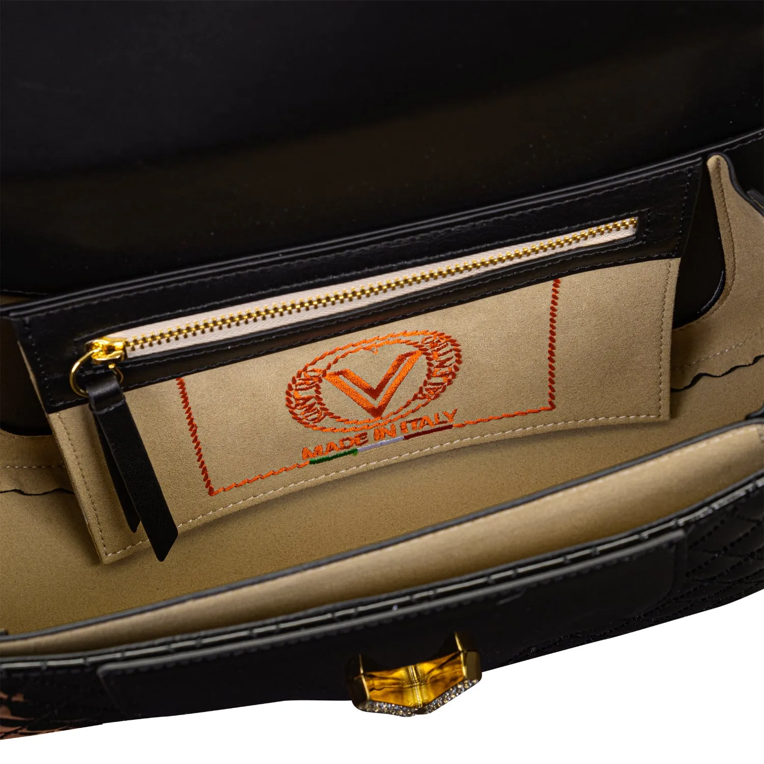 Orlandi Valentino Women's Jewel Black Quilted Patent Leather Hand Bag