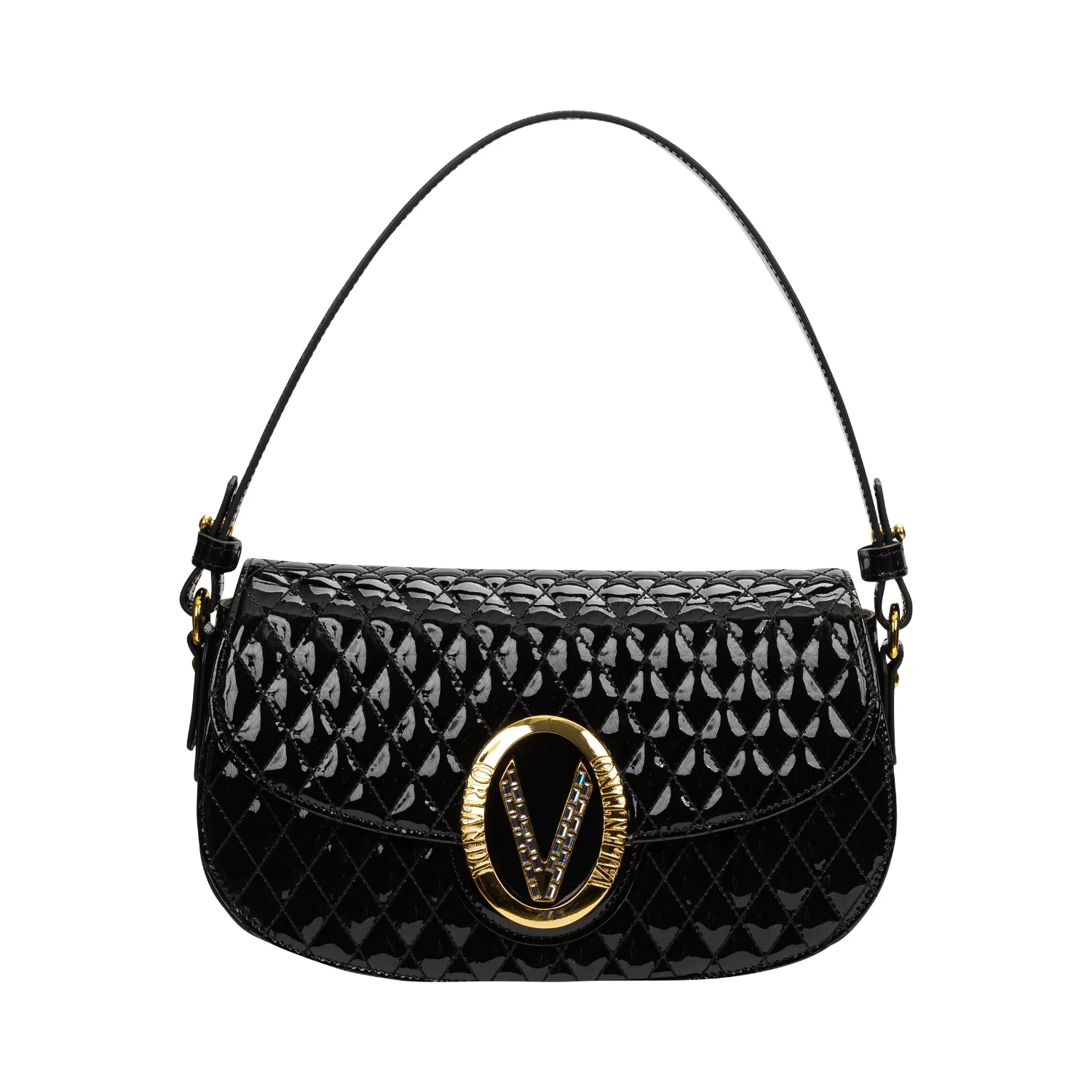Orlandi Valentino Women's Jewel Black Quilted Patent Leather Hand Bag