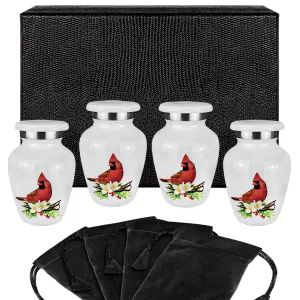 Red Cardinal Small Keepsake Urn for Human Ashes - Set of 4
