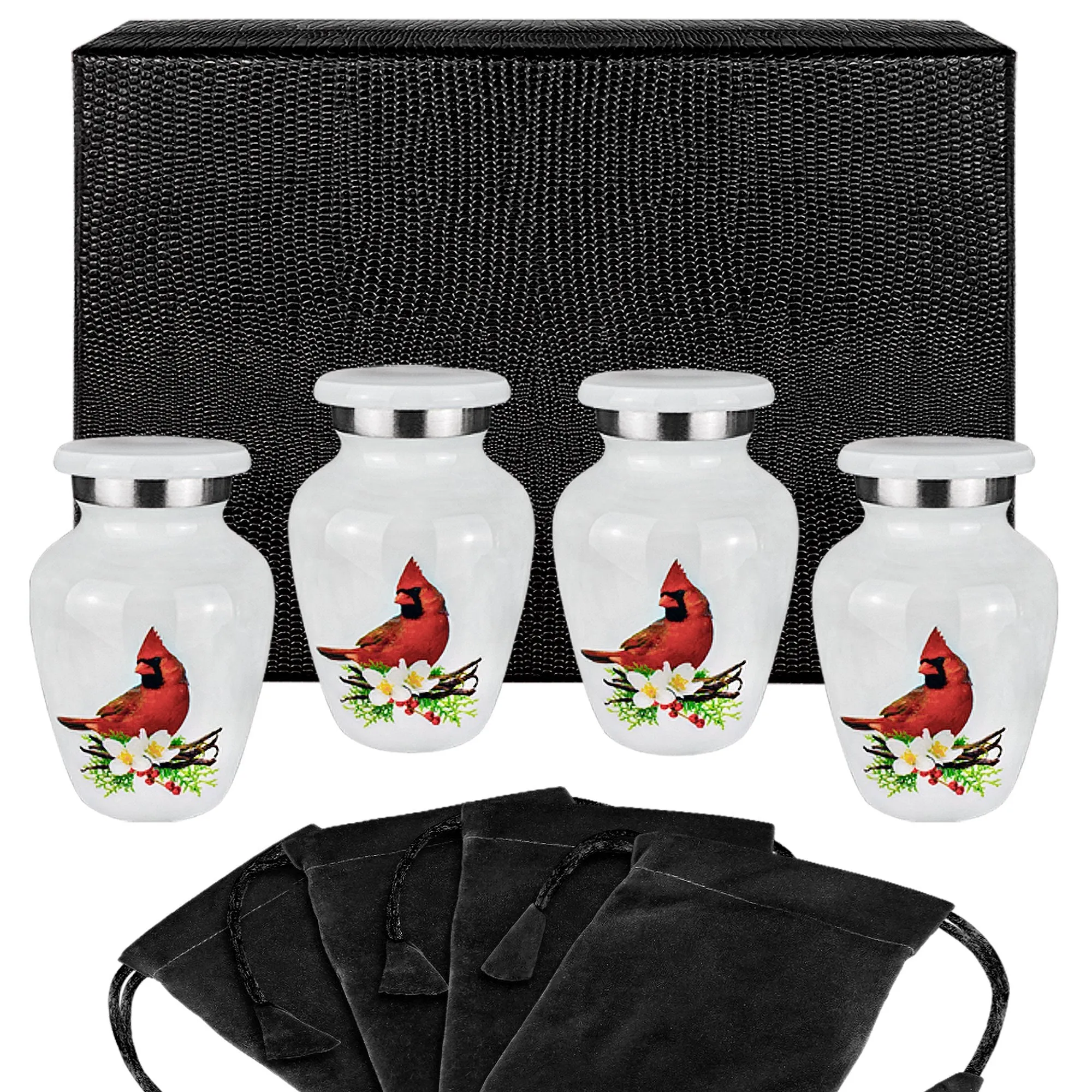 Red Cardinal Small Keepsake Urn for Human Ashes - Set of 4