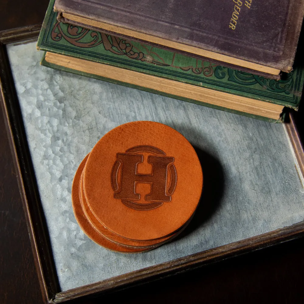 Round Leather Coasters - Set of 4