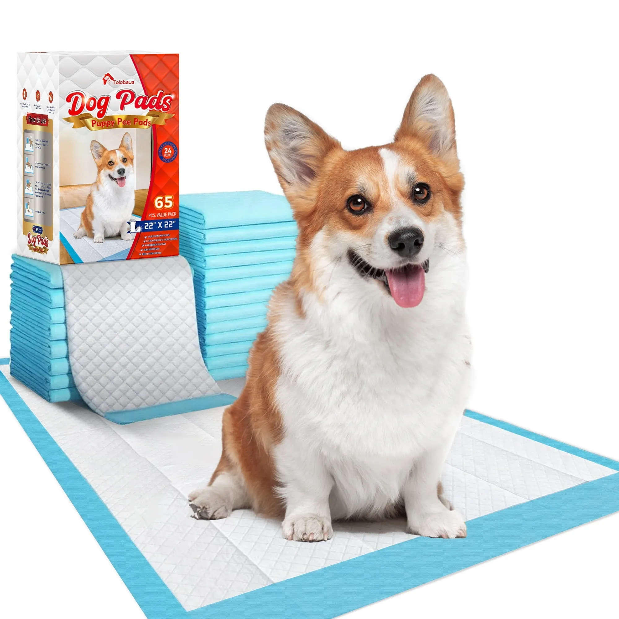 Tolobeve GMF-to-dogpads-L22x22-65 Puppy Pads Training Pads Large 22 in x 22 in 65 Count Disposable Dog Pee Pet Pads