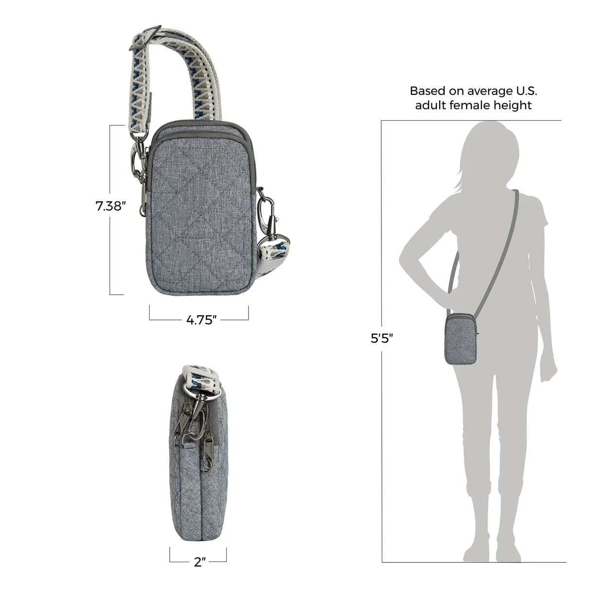 Travelon Anti-Theft Boho 2 Compartment Phone Crossbody - Geo Gray Heather