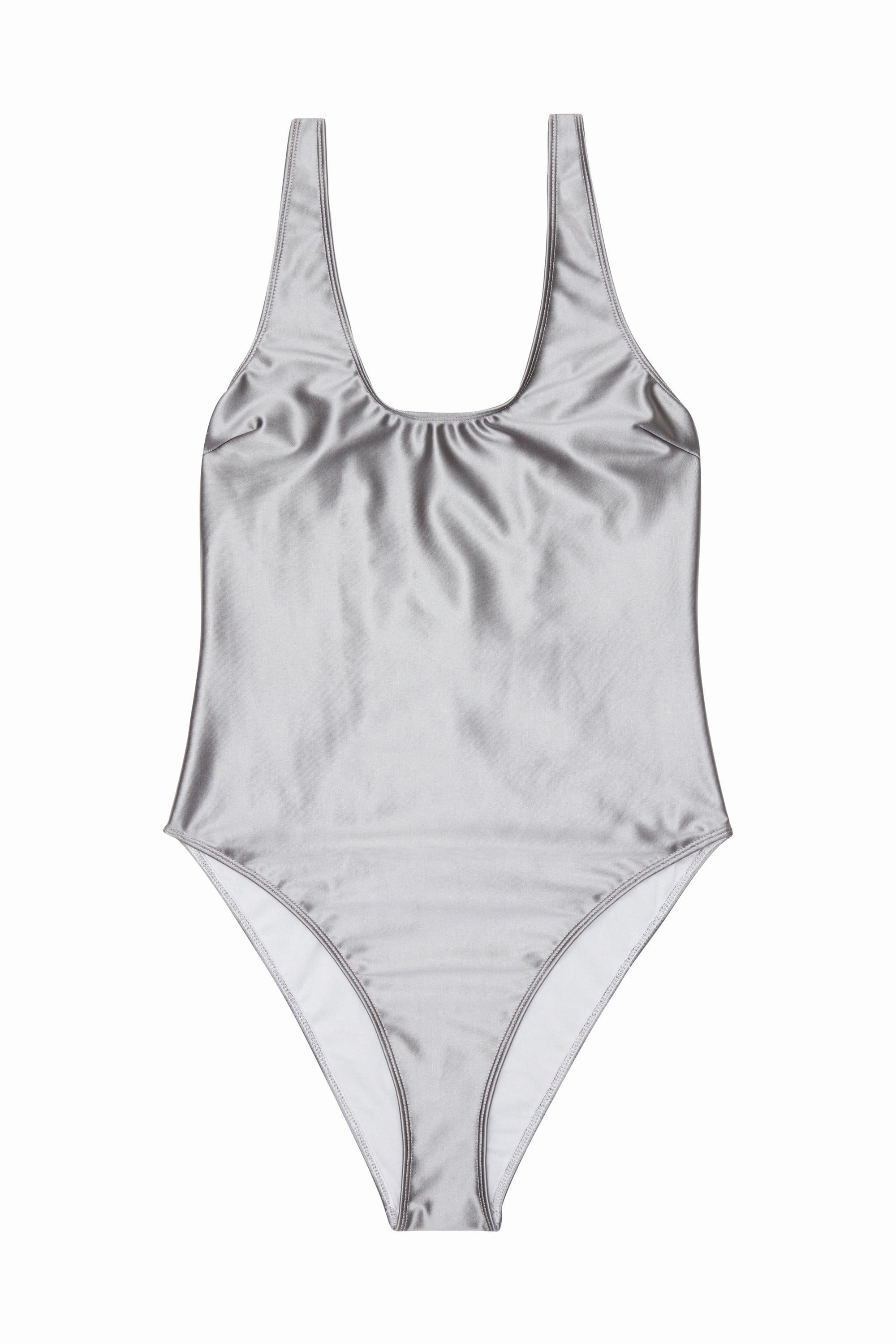 Wolf & Whistle Metallic scoop swimsuit silver
