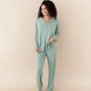 Women's Long Sleeve Pajama Set in Thyme with Cloud Trim